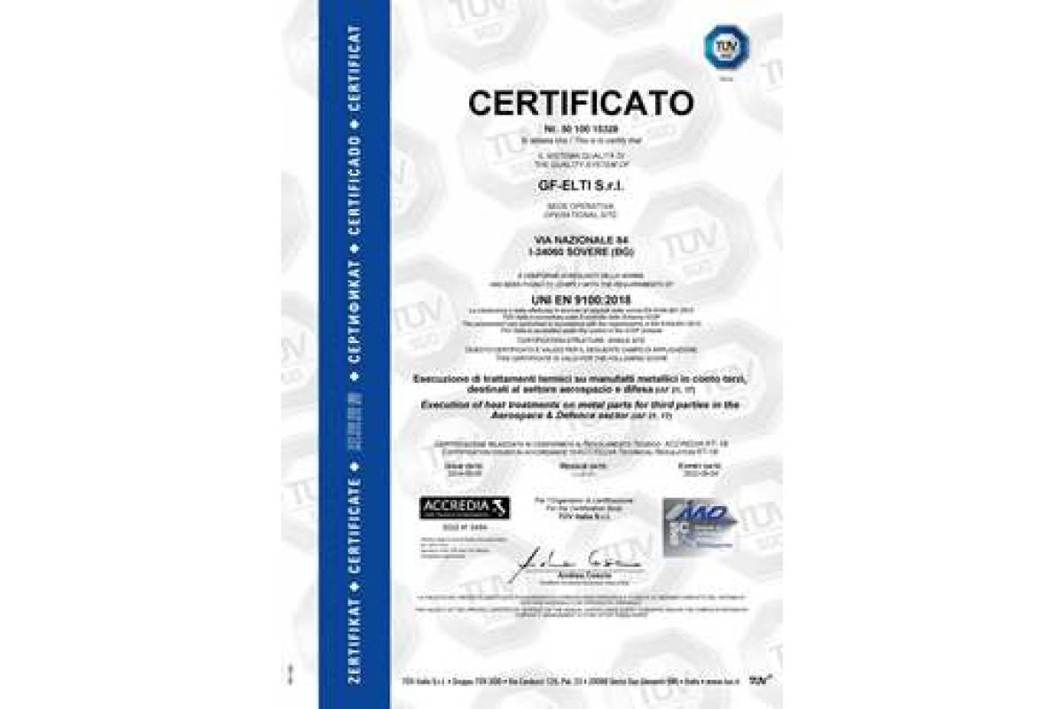 GF-ELTI Heat Treatment Service certified for Aerospace and Defence